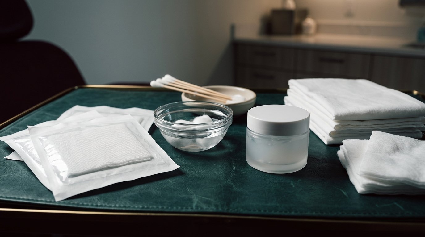 Clean clinician-directed aftercare supplies for fractional CO2 laser recovery