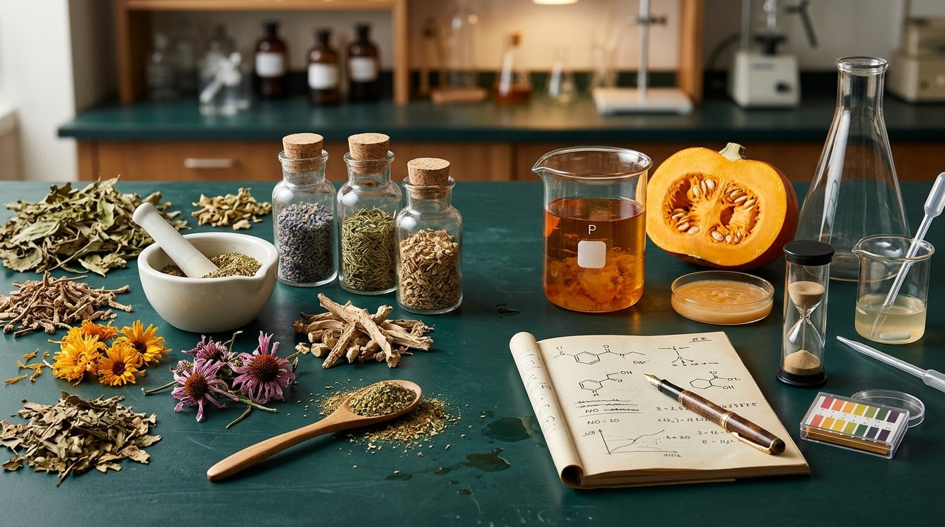 Herbal treatment materials and pumpkin enzyme peel formulation comparison