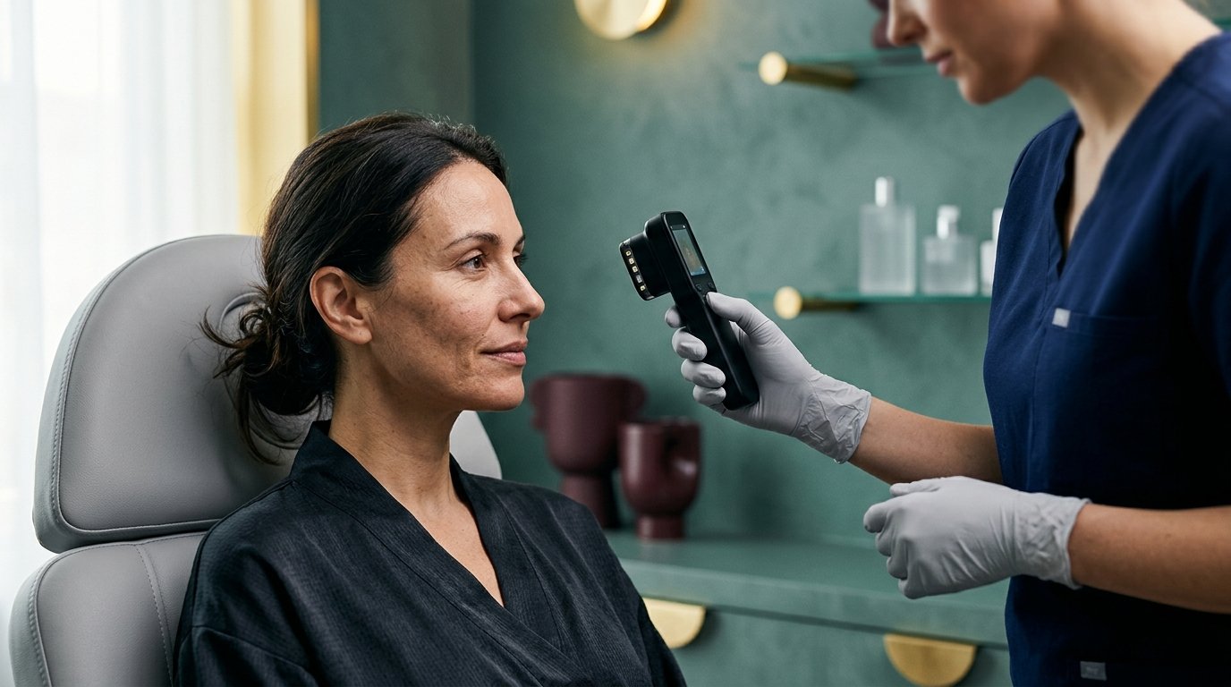 Professional facial assessment before choosing Classic, Glow or Nexja Premium