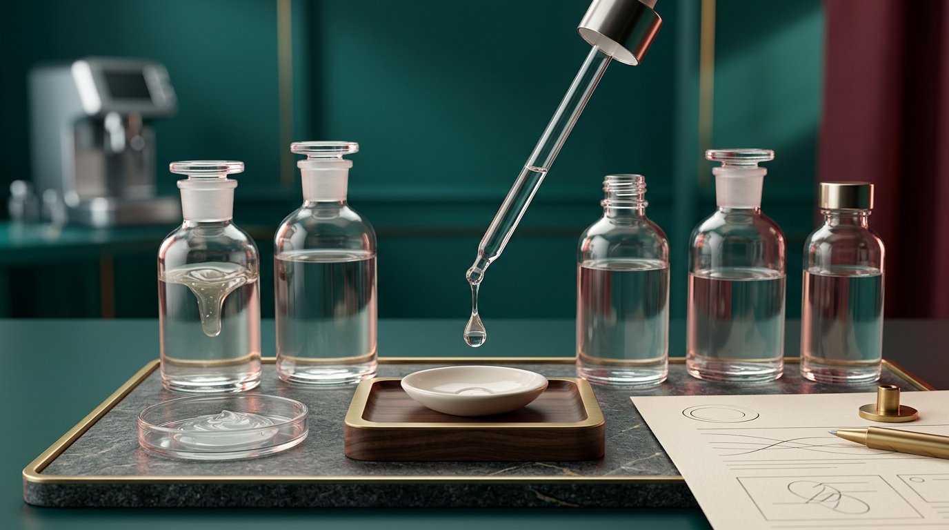 Professional peels Istanbul formulation science with generic glassware and premium clinic-inspired textures